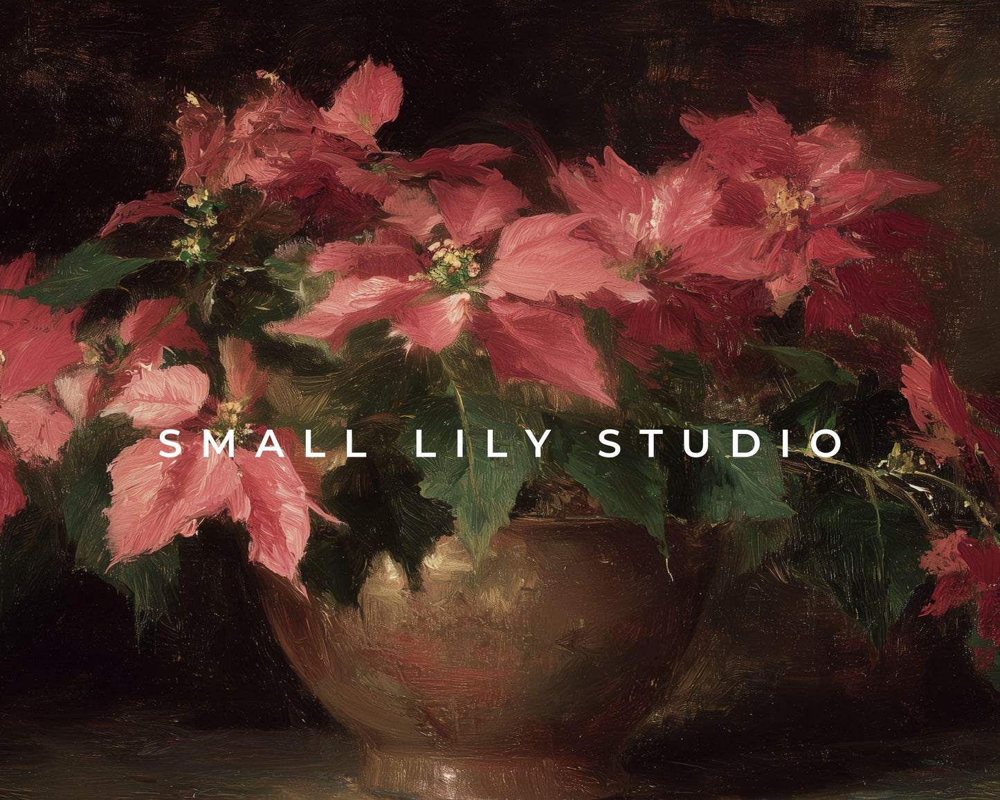 Poinsettia Flowers Desktop Wallpaper Set, Christmas Phone Wallpaper, Moody Floral iPhone Wallpaper, iPad Background Vintage Style | WS158