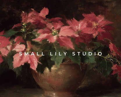 Poinsettia Flowers Desktop Wallpaper Set, Christmas Phone Wallpaper, Moody Floral iPhone Wallpaper, iPad Background Vintage Style | WS158