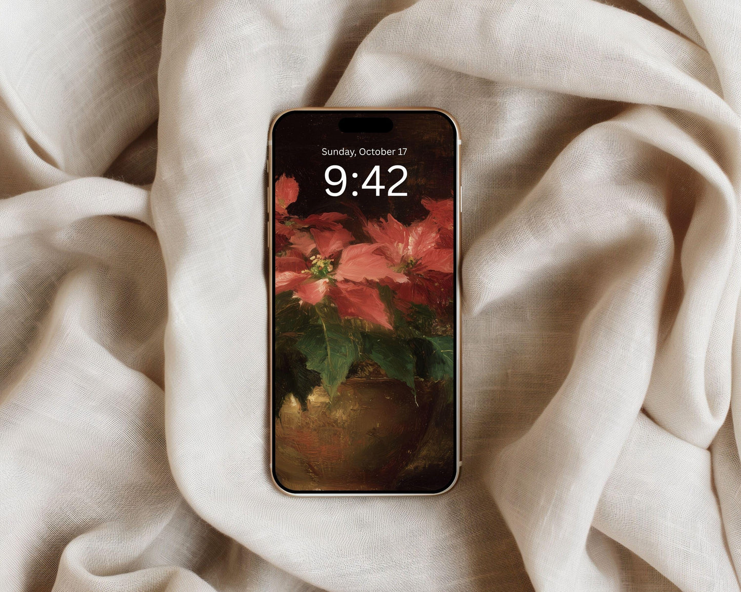 Poinsettia Flowers Desktop Wallpaper Set, Christmas Phone Wallpaper, Moody Floral iPhone Wallpaper, iPad Background Vintage Style | WS158