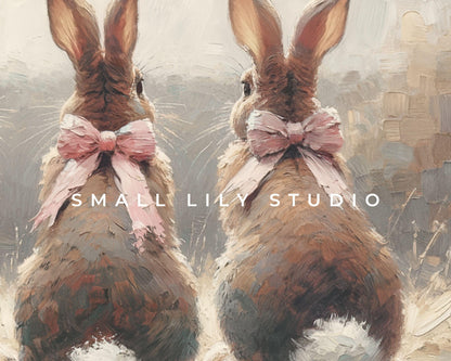 Easter Bunnies with Pink Bows Frame TV Art