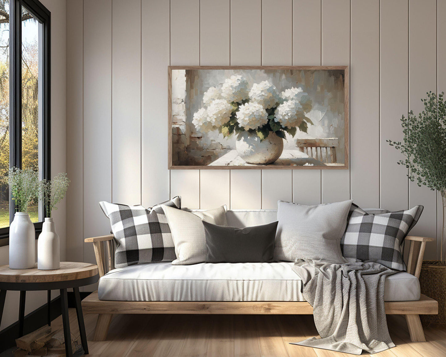 White Hydrangeas Still Life Frame TV Art