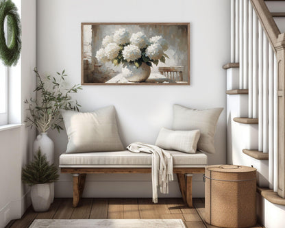 White Hydrangeas Still Life Frame TV Art