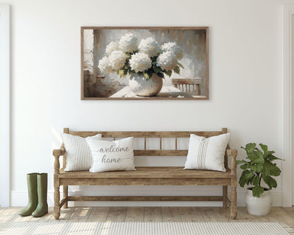 White Hydrangeas Still Life Frame TV Art