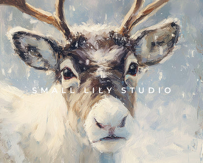 FRAME TV art Reindeer Portrait, Samsung Frame TV art Vintage Style Christmas Painting, Cute Winter Animal Picture | TV1045