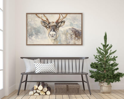 FRAME TV art Reindeer Portrait, Samsung Frame TV art Vintage Style Christmas Painting, Neutral Winter Animal Picture | TV1046