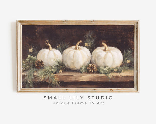 FRAME TV art White Pumpkins, Samsung Frame TV art Thanksgiving, Farmhouse Fall to Christmas transition | TV1051