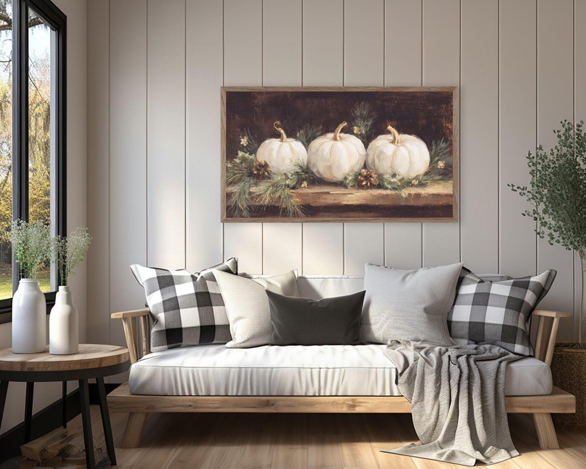 FRAME TV art White Pumpkins, Samsung Frame TV art Thanksgiving, Farmhouse Fall to Christmas transition | TV1051