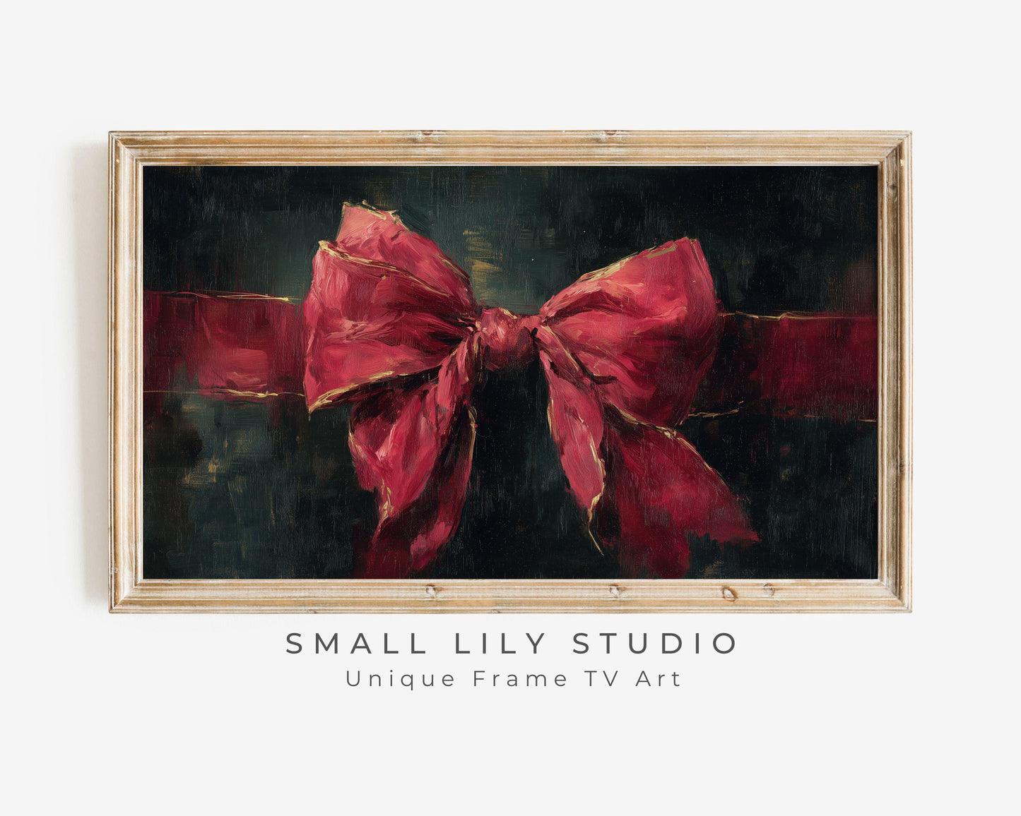 FRAME TV art Red Velvet Bow, Samsung Frame TV art Burgundy Christmas Vintage Style Painting | TV1052