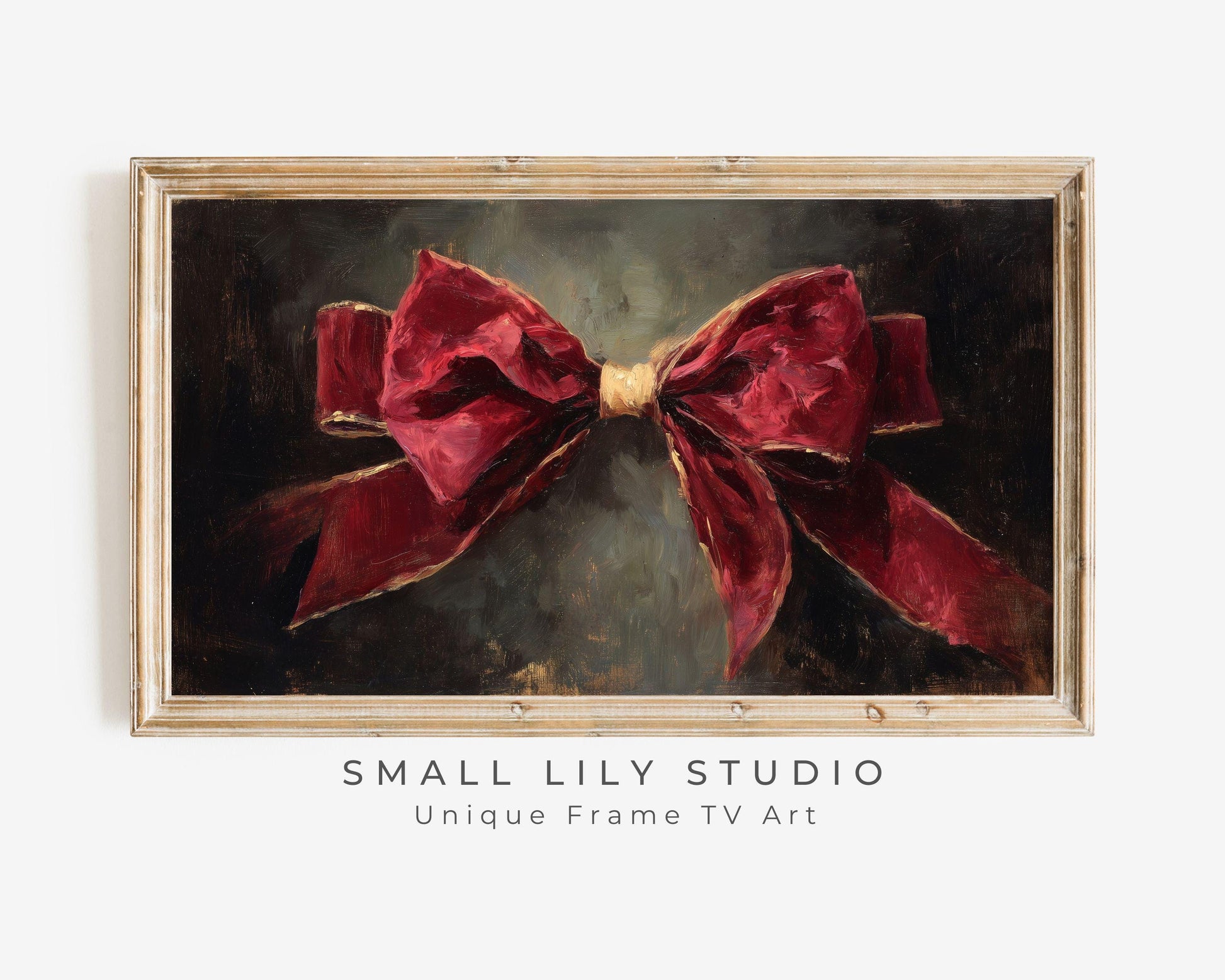 FRAME TV art Red Velvet Bow, Samsung Frame TV art Burgundy Christmas Vintage Style Painting | TV1053