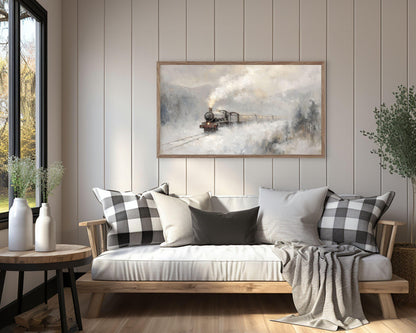 FRAME TV art Train in Winter Landscape, Samsung Frame TV art Minimalist Landscape Painting | TV1056