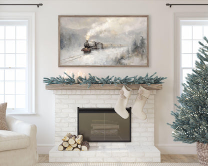 FRAME TV art Train in Winter Landscape, Samsung Frame TV art Minimalist Landscape Painting | TV1056