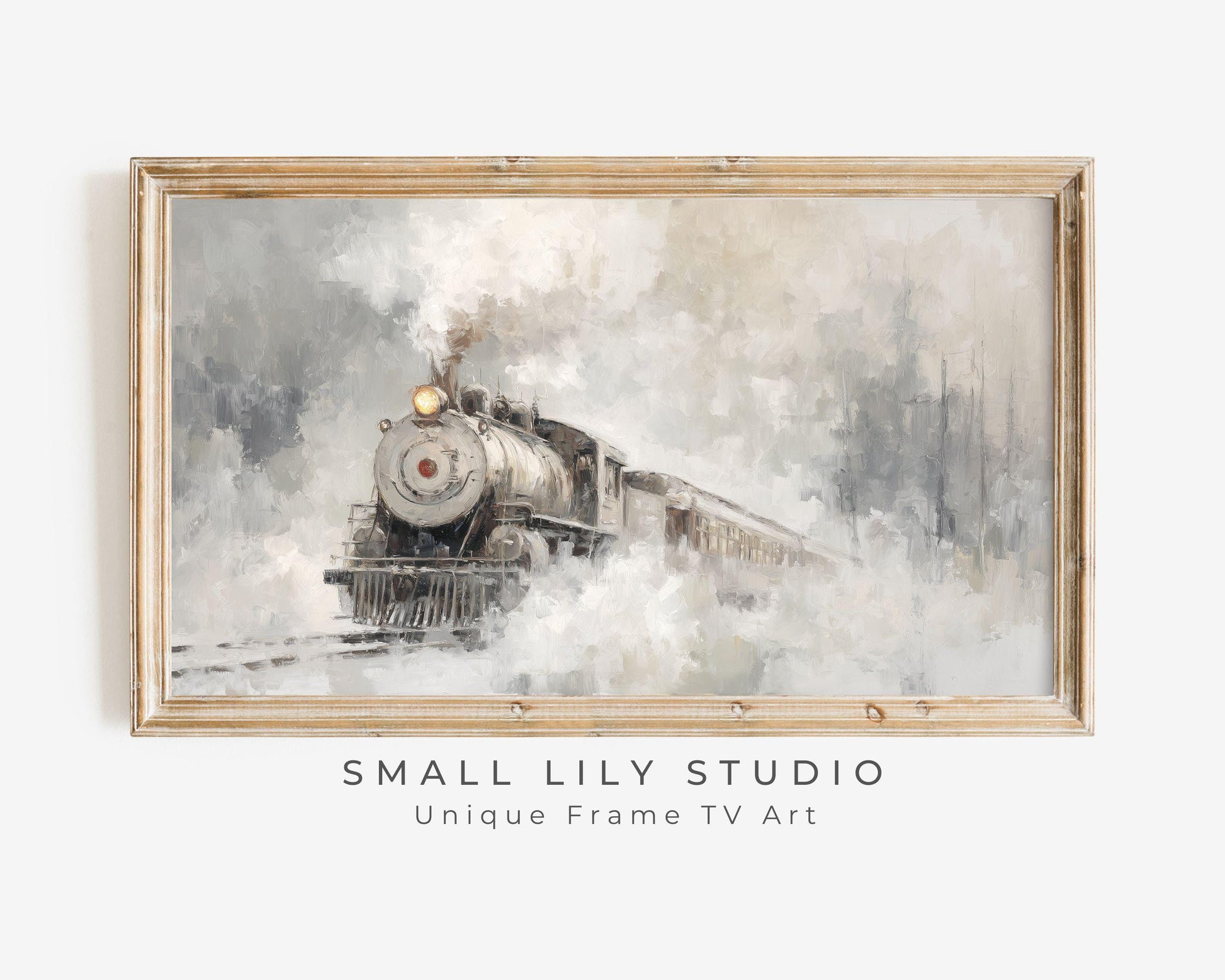 FRAME TV art Winter Train, Samsung Frame TV art Neutral Minimalist Painting | TV1057