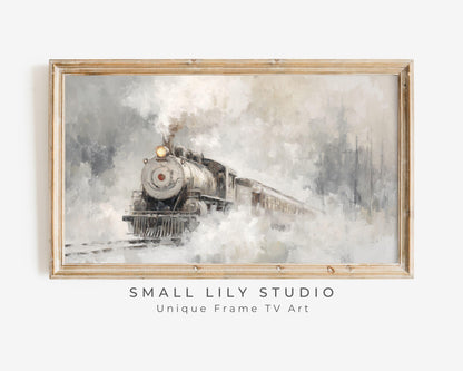 FRAME TV art Winter Train, Samsung Frame TV art Neutral Minimalist Painting | TV1057