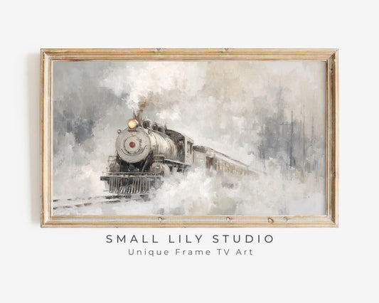 FRAME TV art Winter Train, Samsung Frame TV art Neutral Minimalist Painting | TV1057
