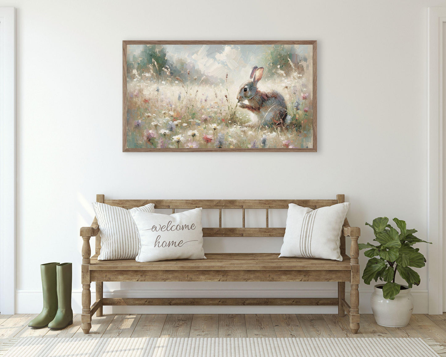 Rabbit in Flower Field Easter Frame TV Art