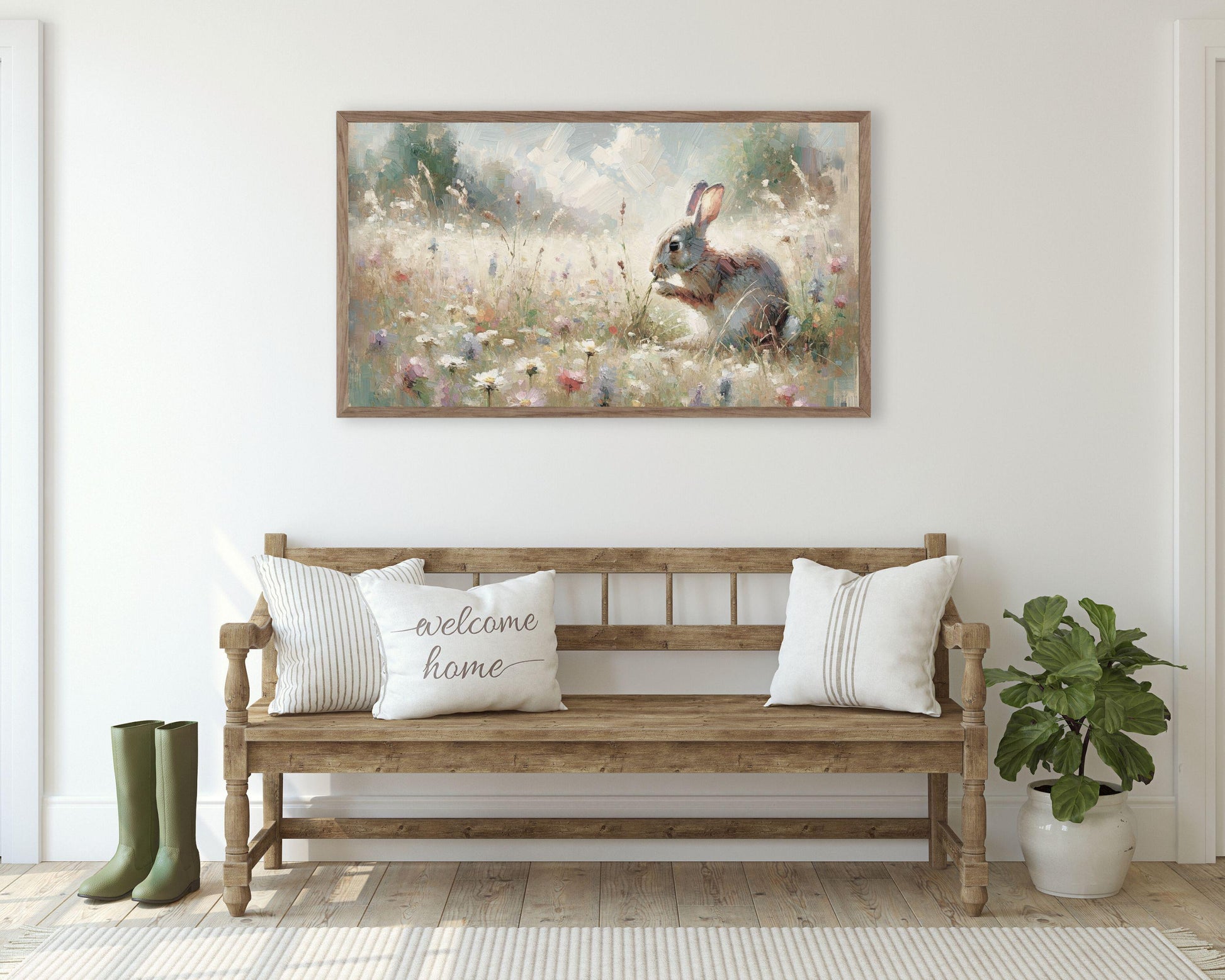 Rabbit in Flower Field Easter Frame TV Art
