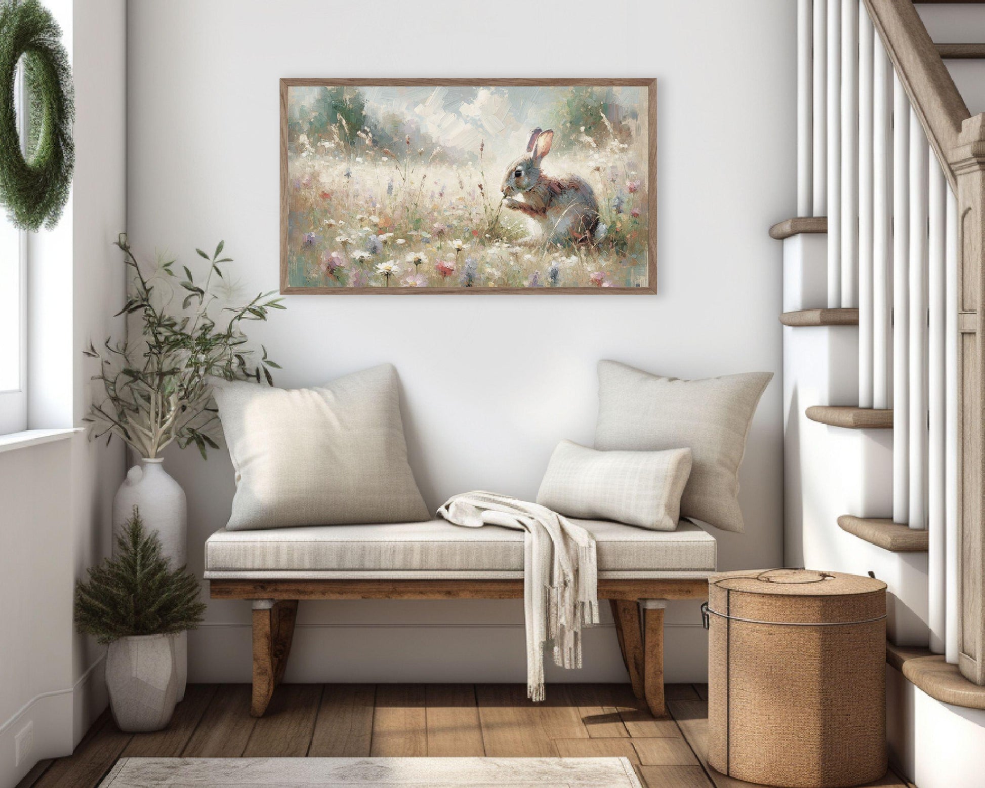 Rabbit in Flower Field Easter Frame TV Art