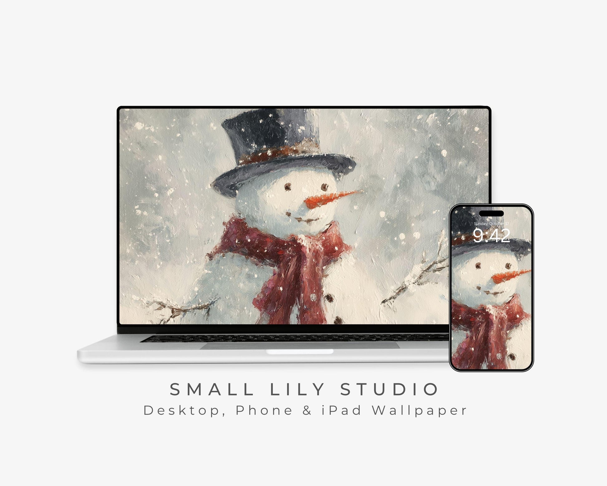 Snowman Desktop Wallpaper Set, Holiday Phone Wallpaper, Cute Christmas iPhone Wallpaper, Winter iPad Background | WS148