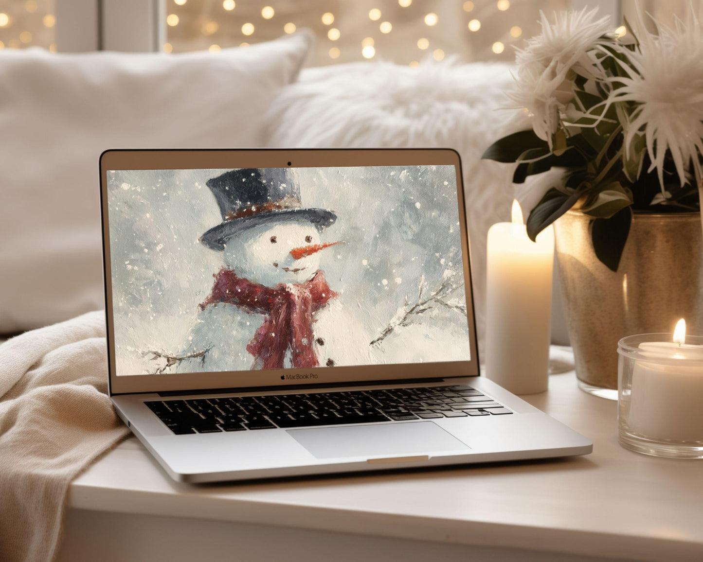 Snowman Desktop Wallpaper Set, Holiday Phone Wallpaper, Cute Christmas iPhone Wallpaper, Winter iPad Background | WS148