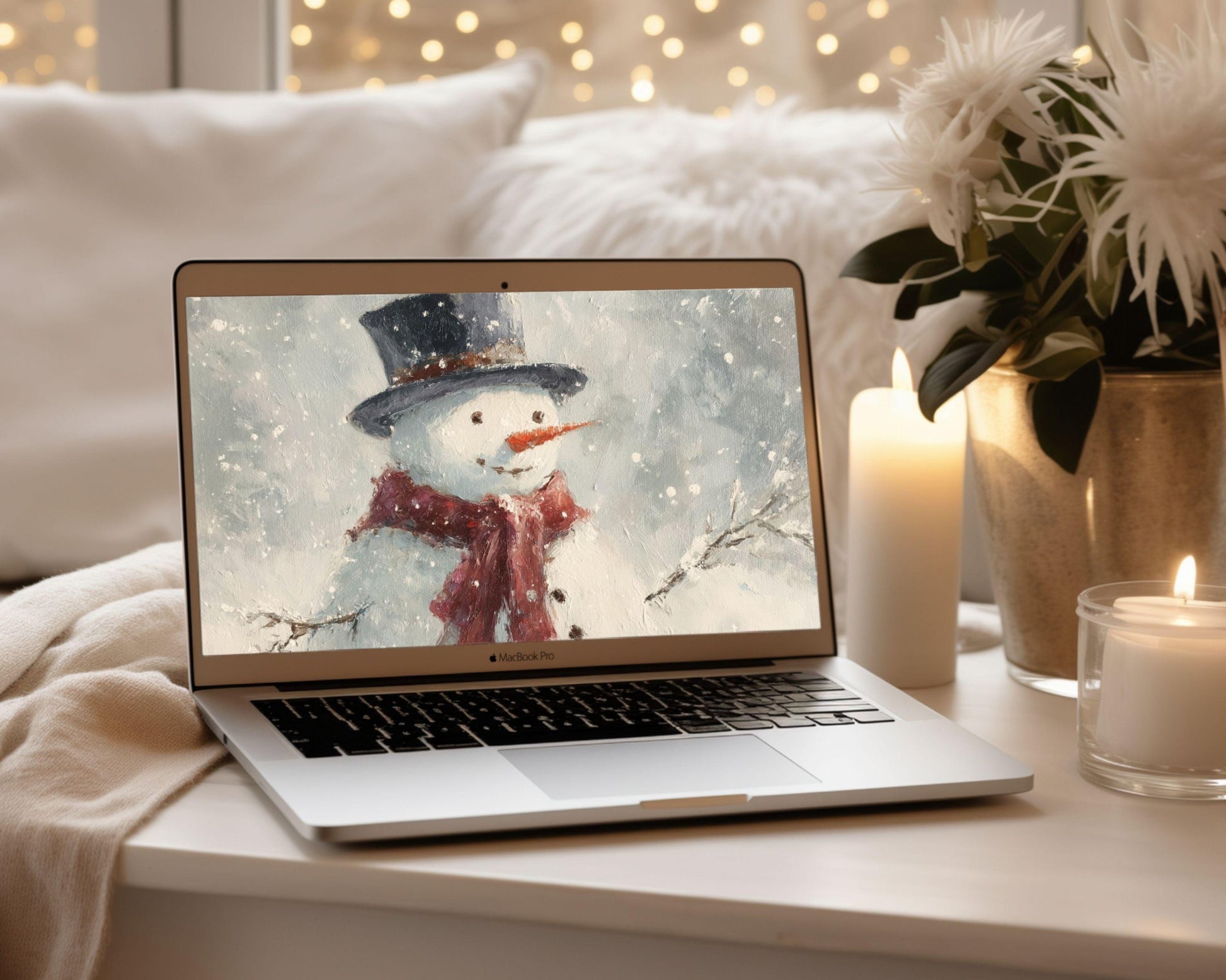 Snowman Desktop Wallpaper Set, Holiday Phone Wallpaper, Cute Christmas iPhone Wallpaper, Winter iPad Background | WS148