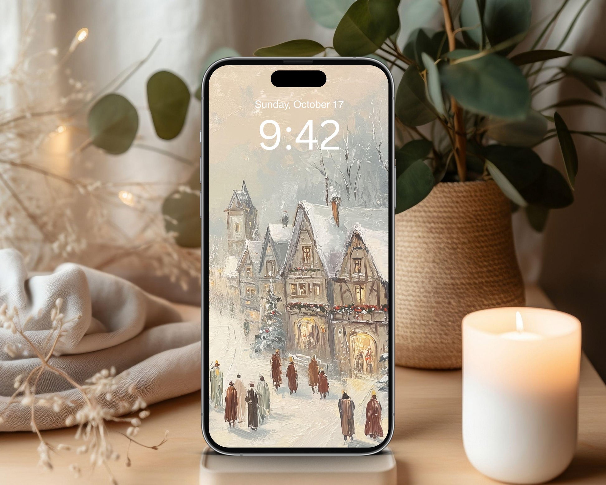 Bavarian Village Wallpaper Set, Christmas Phone Wallpaper, Winter iPhone Wallpaper, Holiday iPad Background Vintage Style | WS149