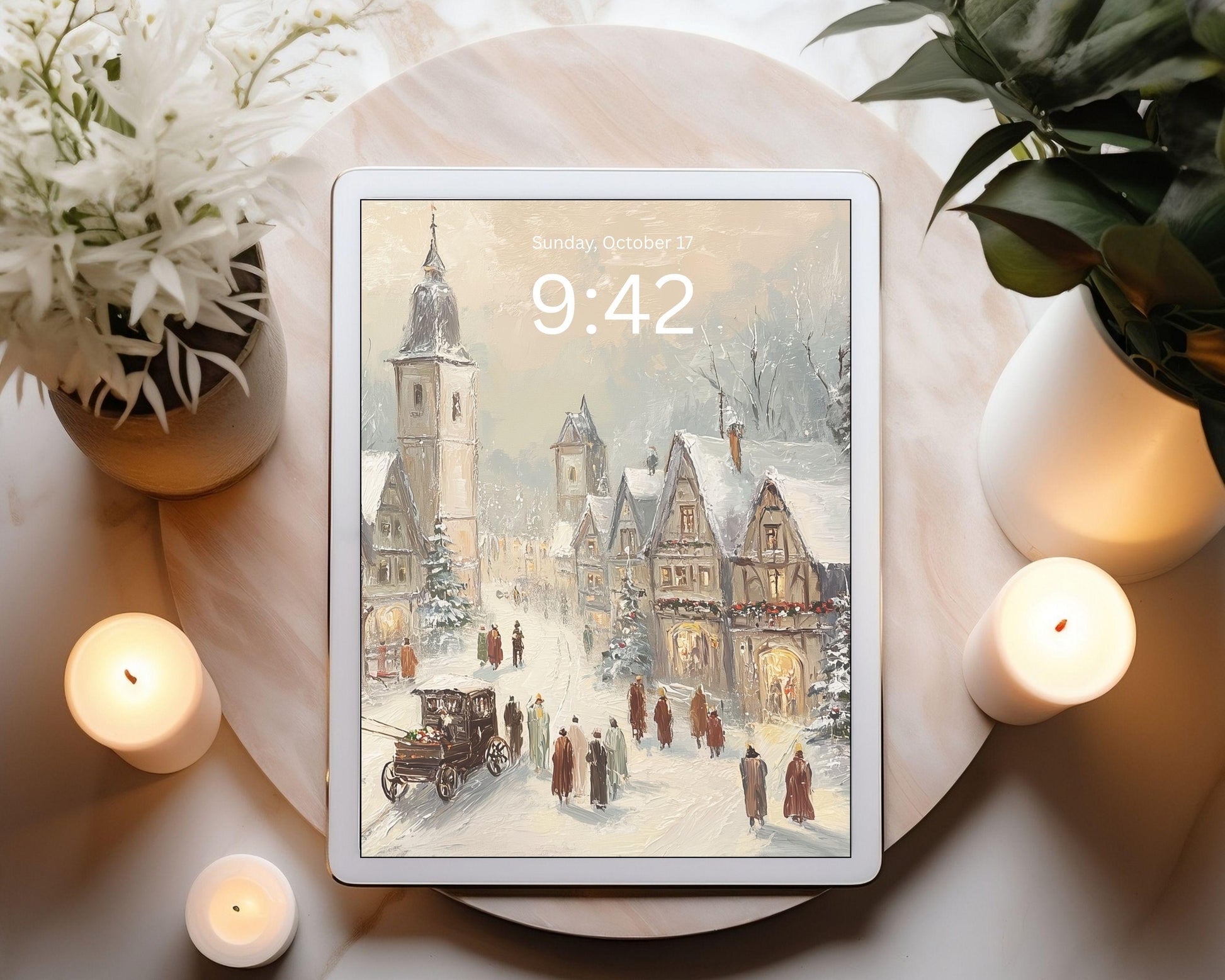 Bavarian Village Wallpaper Set, Christmas Phone Wallpaper, Winter iPhone Wallpaper, Holiday iPad Background Vintage Style | WS149