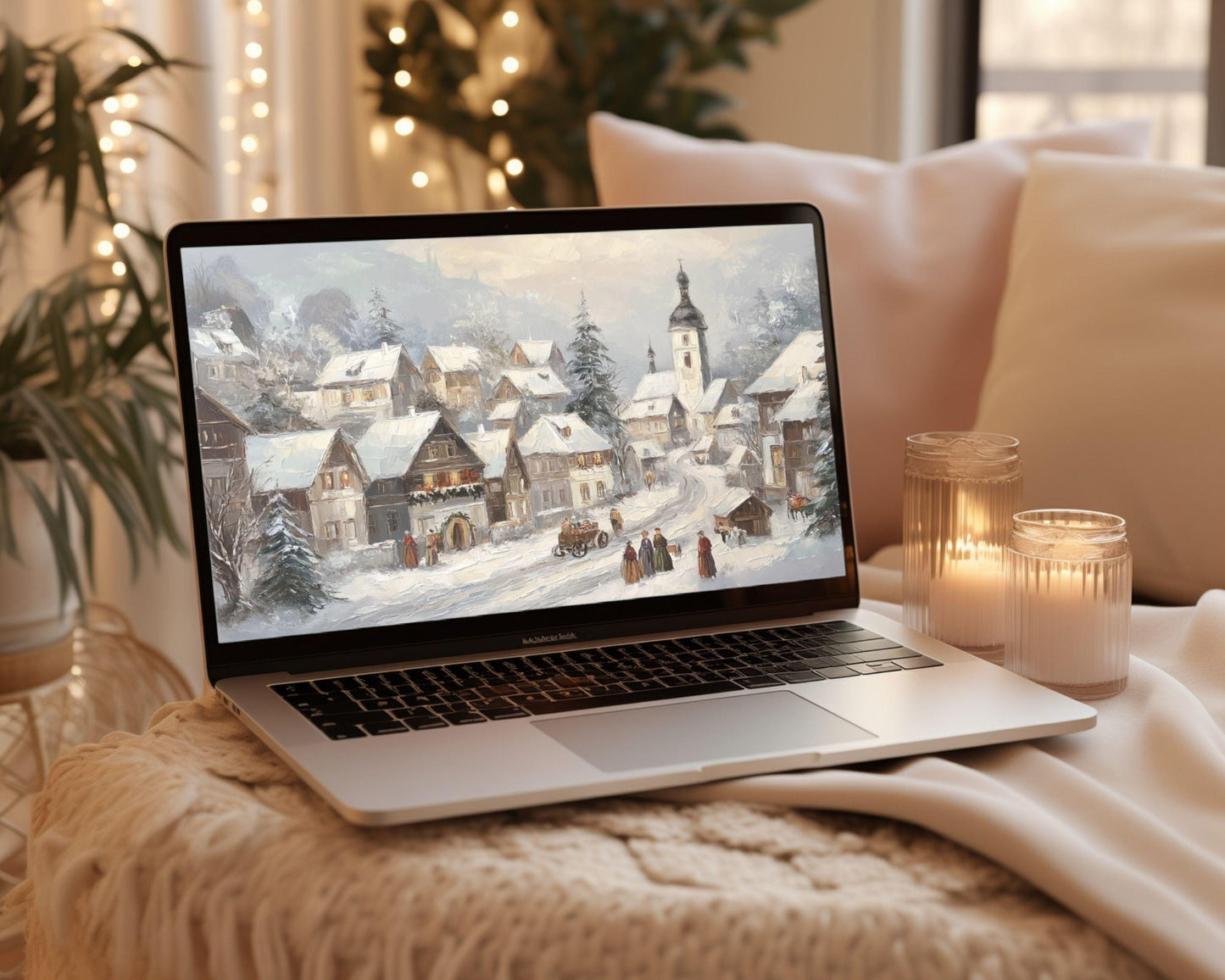 Winter Village Wallpaper Set, Christmas Phone Wallpaper, Holiday iPhone Wallpaper, iPad Background Vintage Style | WS150