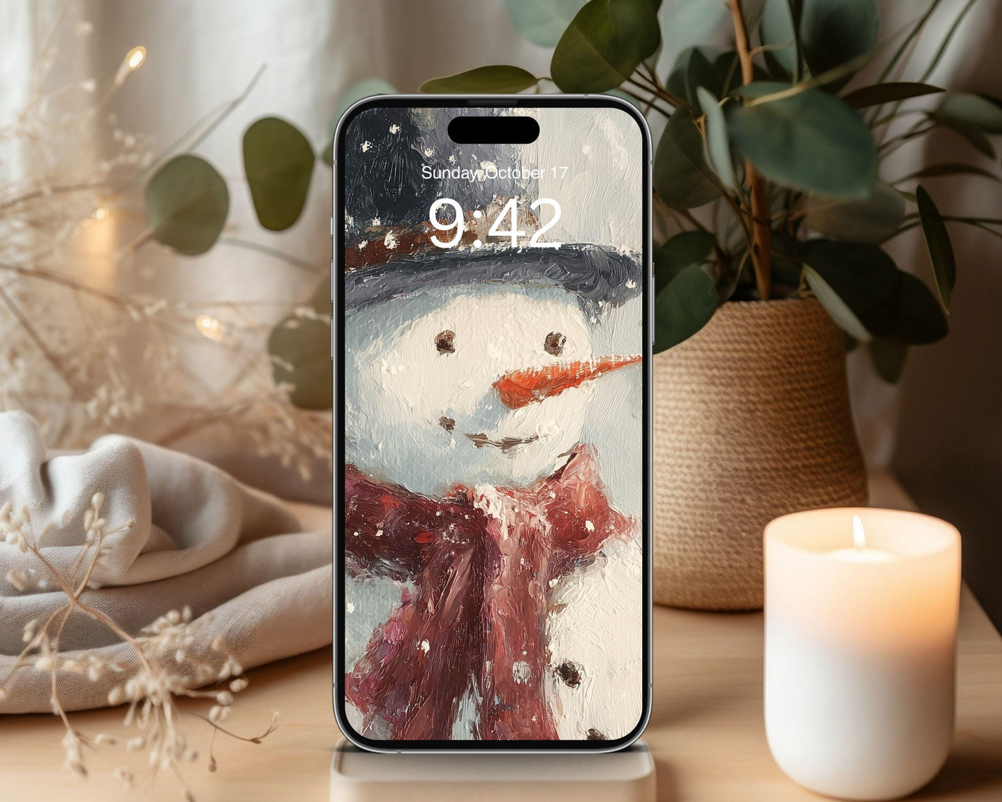 Snowman Phone Wallpaper, Holiday iPhone Wallpaper, Winter Samsung Galaxy Phone Background, Cute Christmas Art | WP148