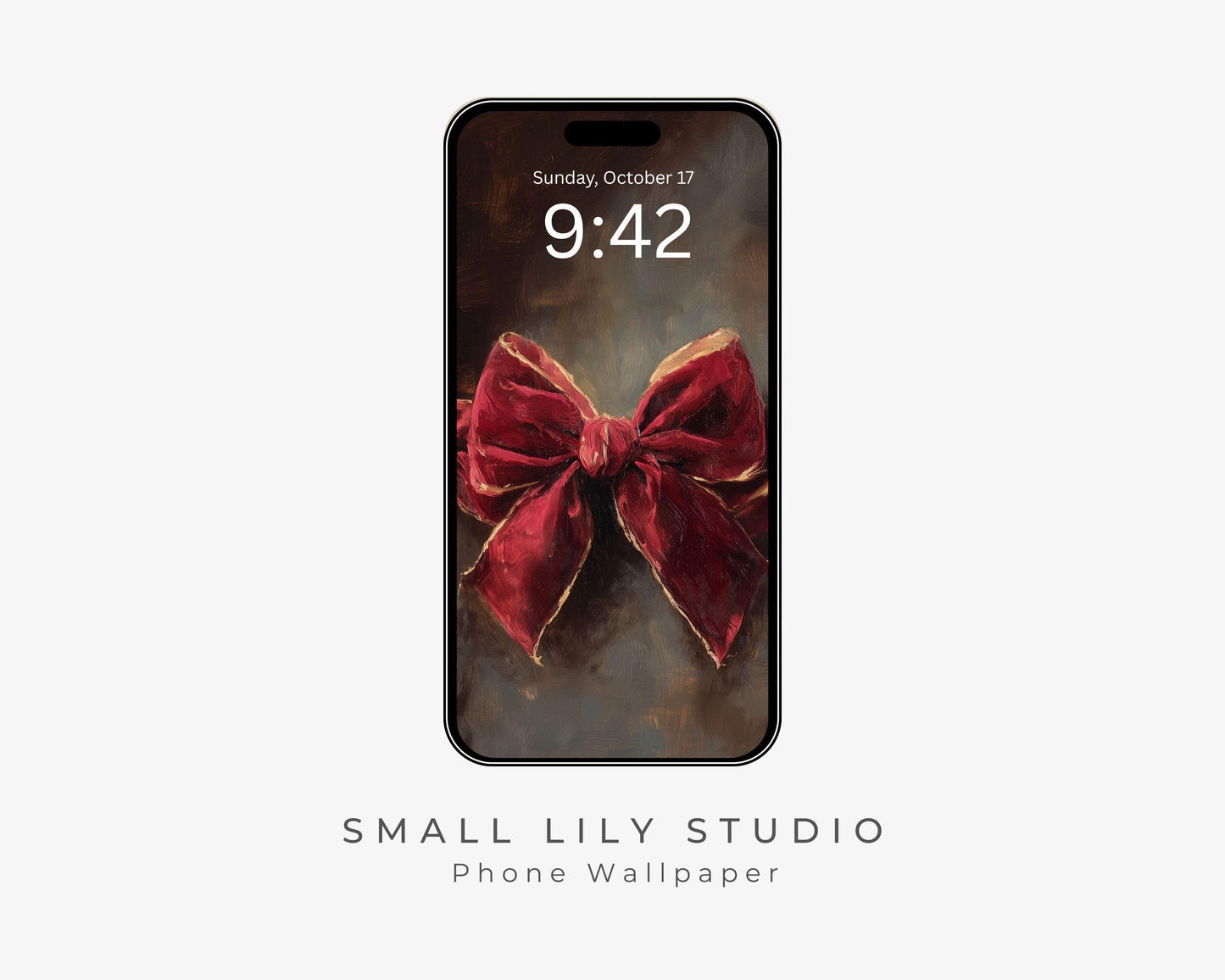 Red Velvet Bow Phone Wallpaper, Holiday iPhone Wallpaper, Christmas Samsung Galaxy Phone Background, Cute Christmas Art | WP151