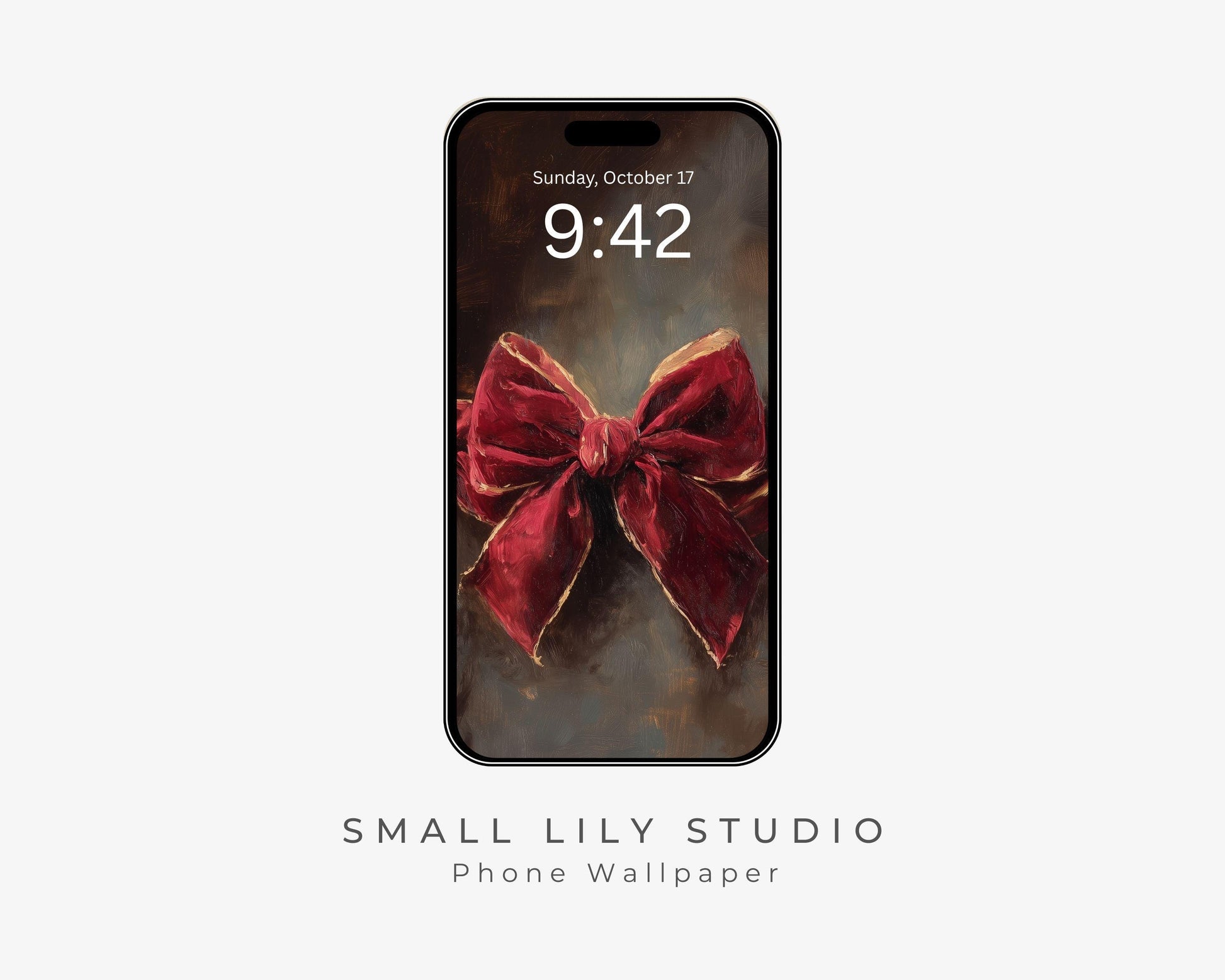 Red Velvet Bow Phone Wallpaper, Holiday iPhone Wallpaper, Christmas Samsung Galaxy Phone Background, Cute Christmas Art | WP151
