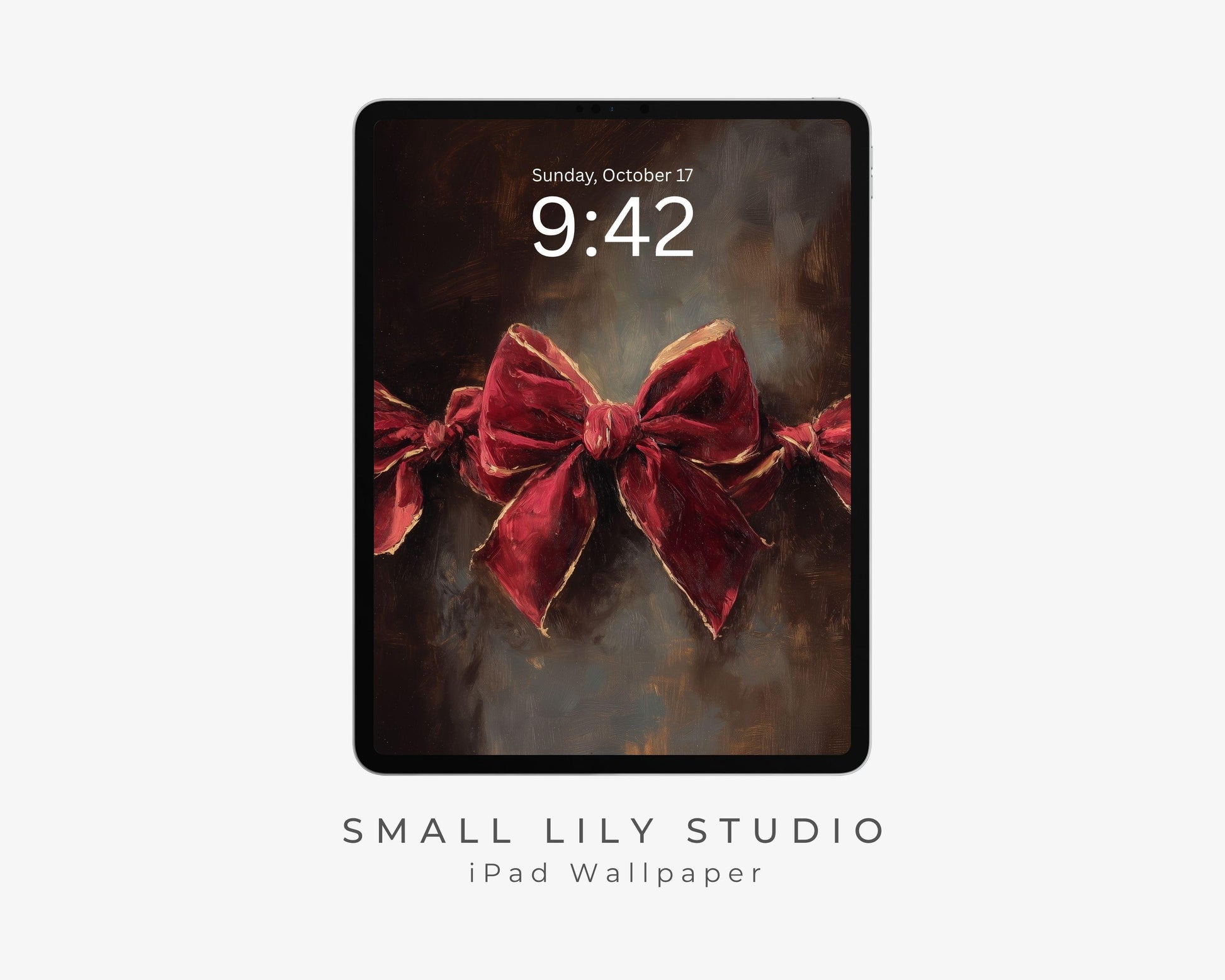 Red Velvet Bow iPad Wallpaper, Holiday iPad Background, Christmas Tablet Wallpaper, Cute Burgundy Ribbon Painting | WT151