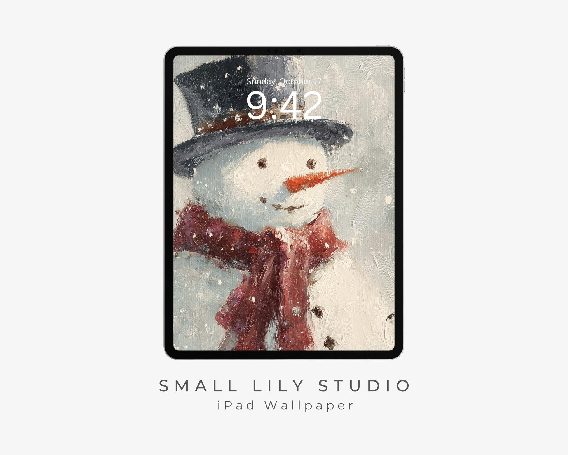 Snowman iPad Wallpaper, Holiday iPad Background, Winter Tablet Wallpaper, Cute Christmas Painting | WT148