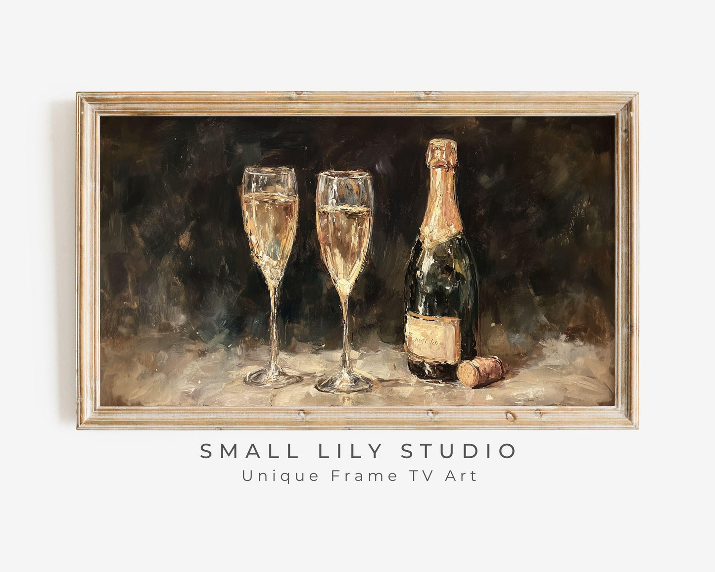FRAME TV art Champagne and Glasses, Samsung Frame TV art Moody New Years Celebration, Vintage Style Painting for Party| TV1062