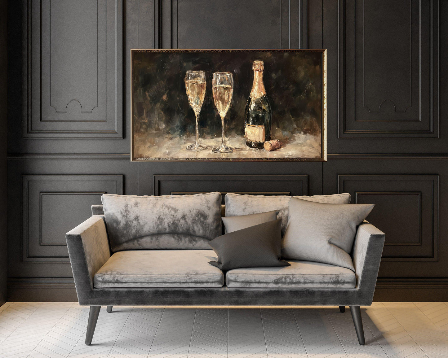FRAME TV art Champagne and Glasses, Samsung Frame TV art Moody New Years Celebration, Vintage Style Painting for Party| TV1062