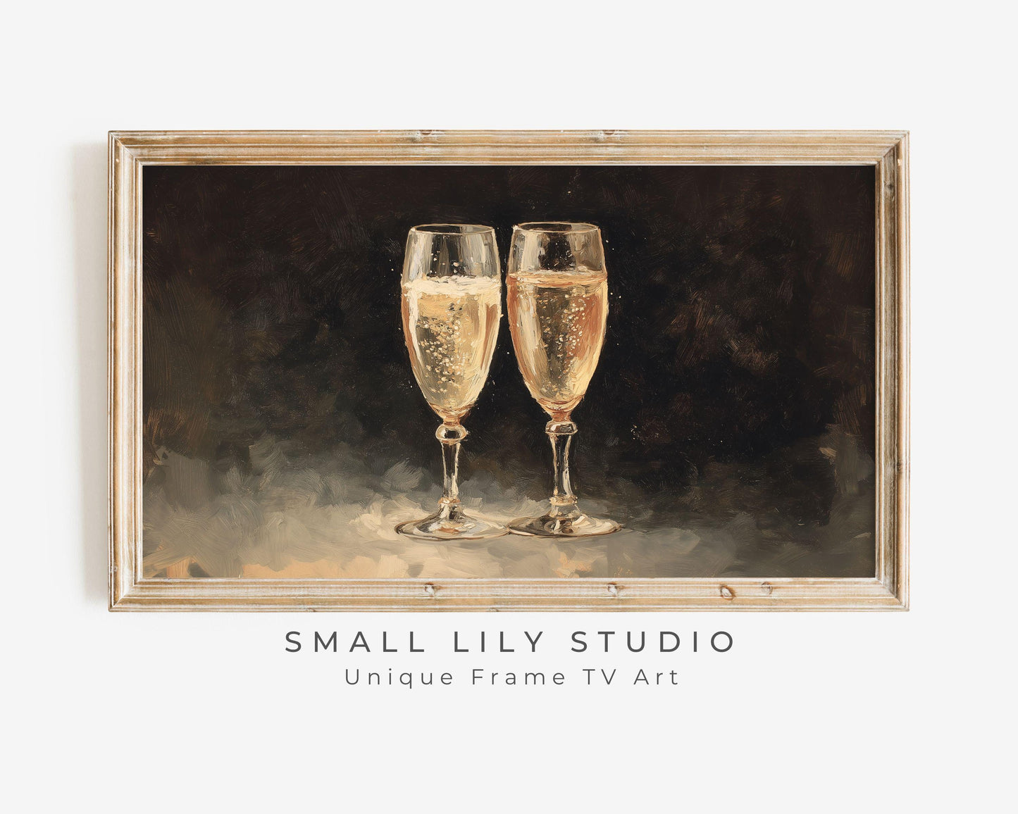 FRAME TV art Champagne Glasses, Samsung Frame TV art Moody New Years Celebration, Vintage Style Painting for Party| TV1066