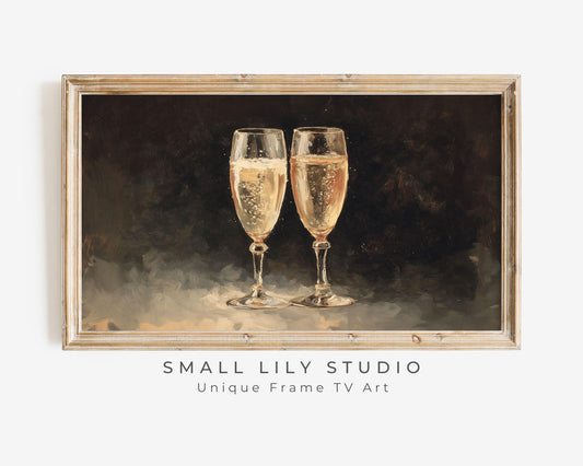FRAME TV art Champagne Glasses, Samsung Frame TV art Moody New Years Celebration, Vintage Style Painting for Party| TV1066