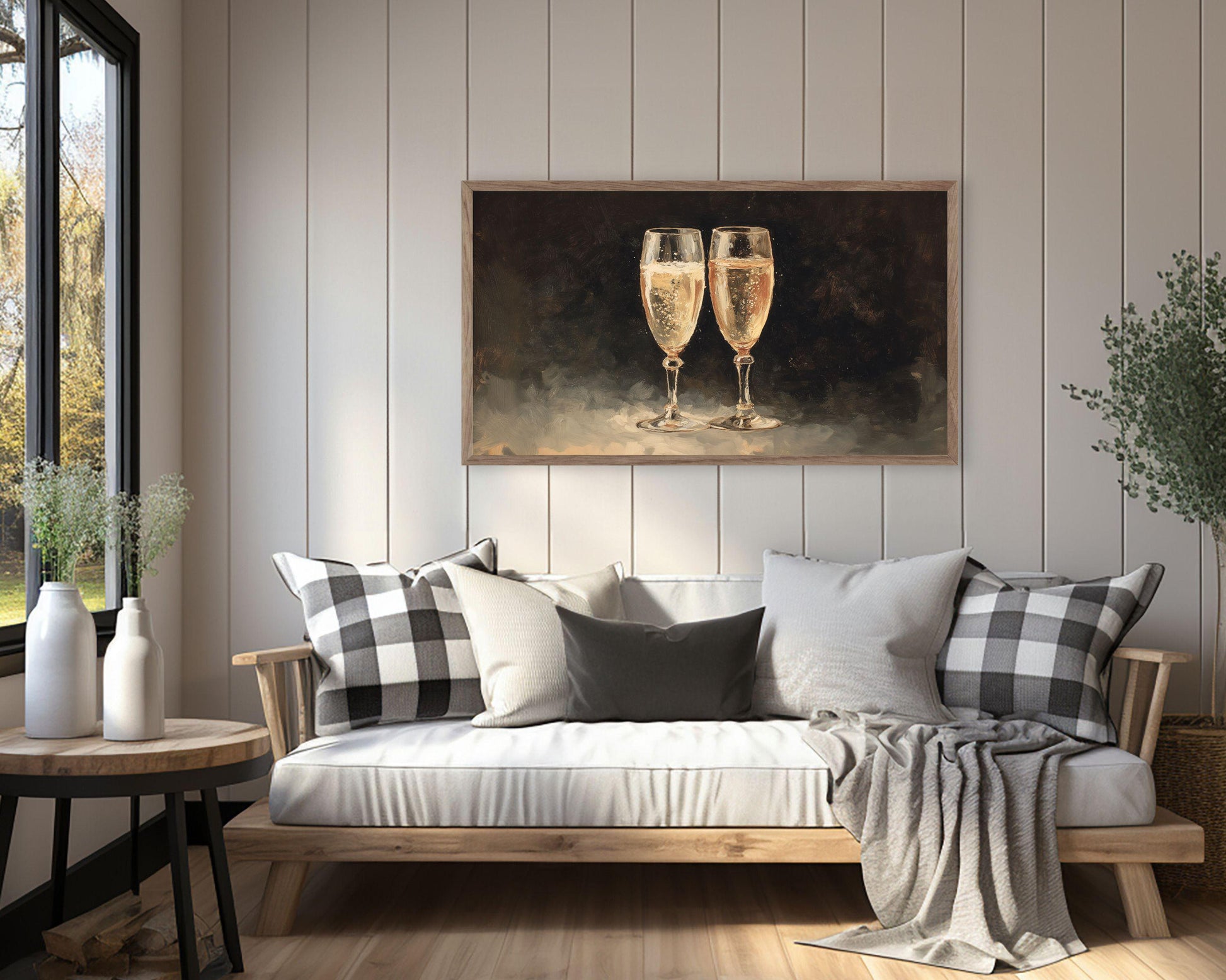 FRAME TV art Champagne Glasses, Samsung Frame TV art Moody New Years Celebration, Vintage Style Painting for Party| TV1066