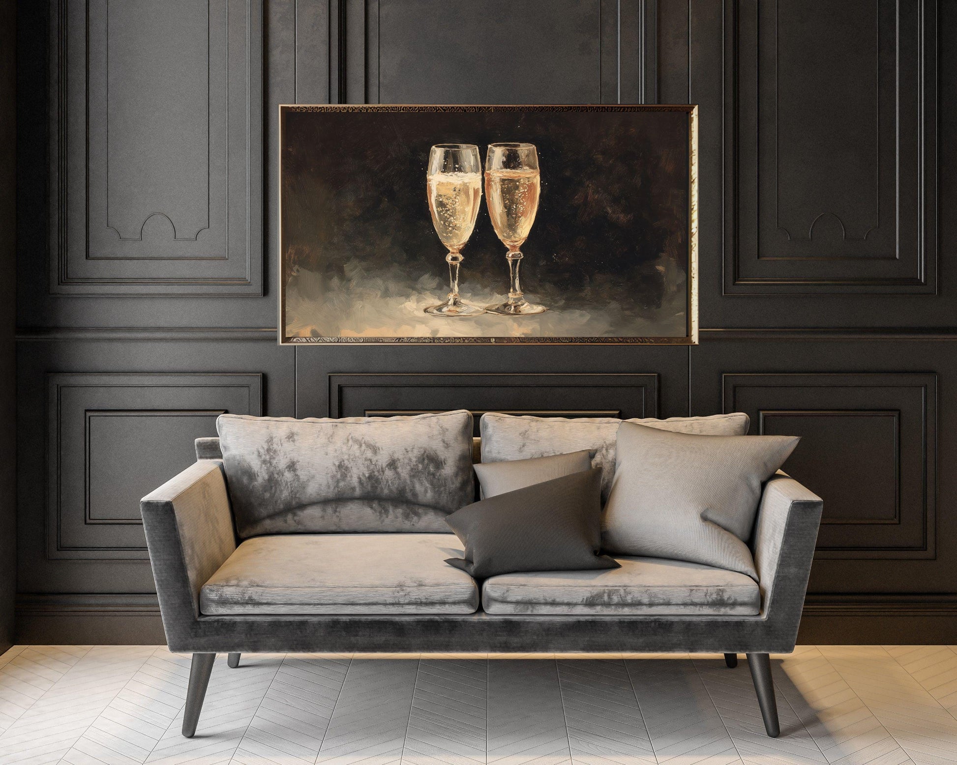 FRAME TV art Champagne Glasses, Samsung Frame TV art Moody New Years Celebration, Vintage Style Painting for Party| TV1066