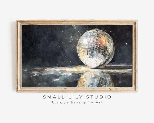 FRAME TV art Mirrorball, Samsung Frame TV art New Years Celebration, Retro Painting for Party| TV1067