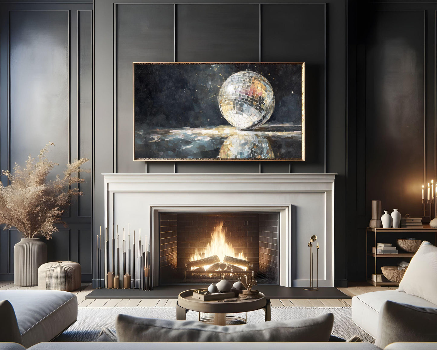 FRAME TV art Mirrorball, Samsung Frame TV art New Years Celebration, Retro Painting for Party| TV1067