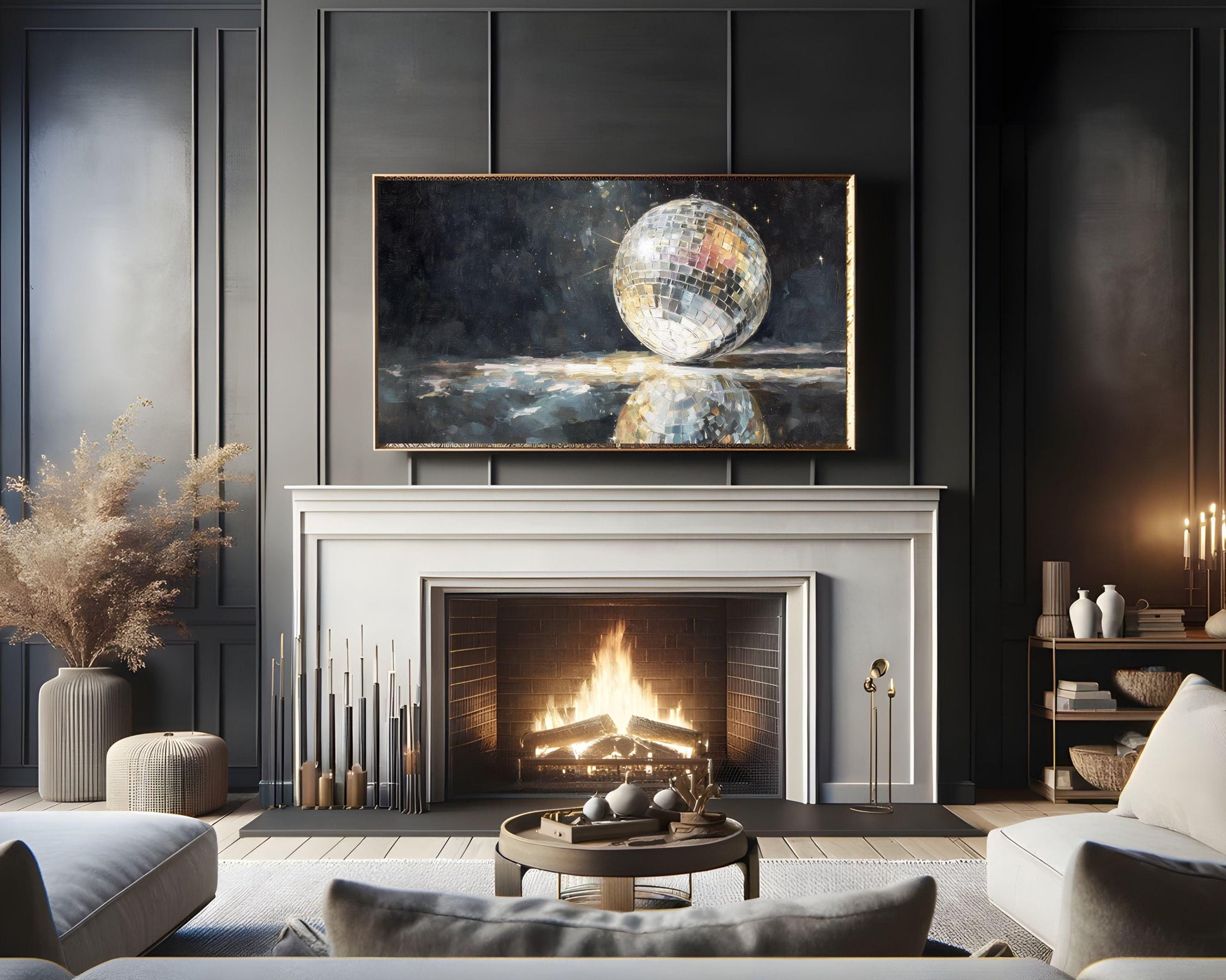 FRAME TV art Mirrorball, Samsung Frame TV art New Years Celebration, Retro Painting for Party| TV1067