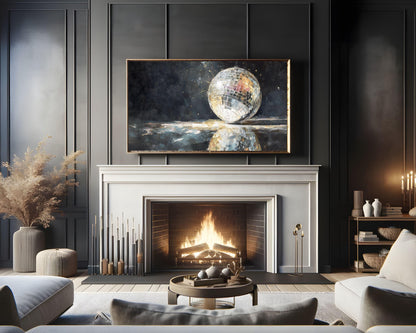 FRAME TV art Mirrorball, Samsung Frame TV art New Years Celebration, Retro Painting for Party| TV1067
