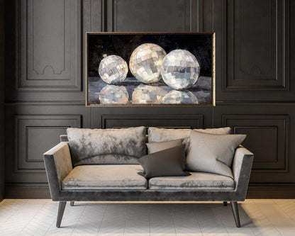 FRAME TV art Mirrorballs, Samsung Frame TV art New Years Celebration, Retro Painting for Party| TV1068