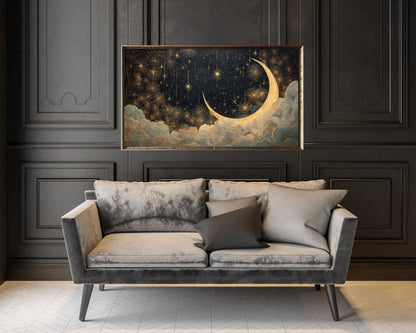 FRAME TV art Art Deco New Years, Samsung Frame TV art Gold Fireworks and Moon, Painting for Gatbsy 1920s Party| TV1069
