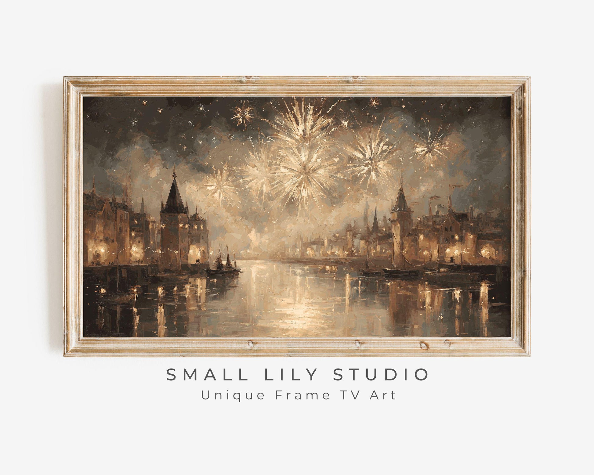 FRAME TV art Gold Fireworks, Samsung Frame TV art New Years Celebration, Vintage Style Painting for Party| TV1070