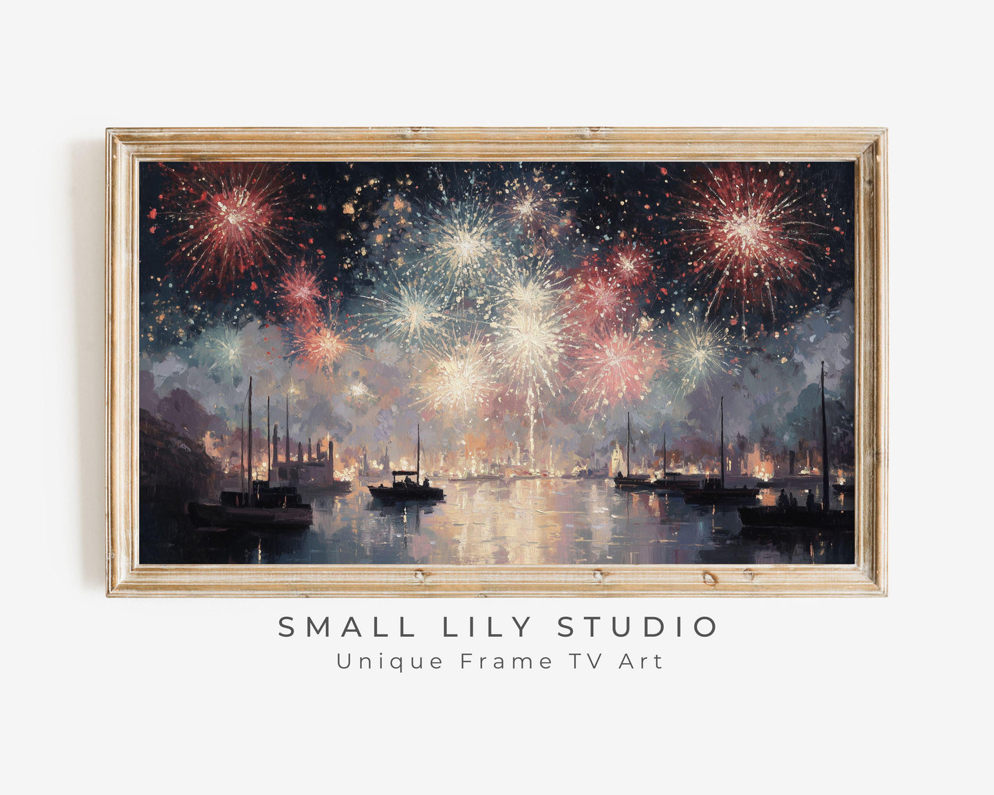 FRAME TV art Red White and Blue Fireworks, Samsung Frame TV art New Years Celebration, Vintage Style Patriotic 4th of July Party| TV1073