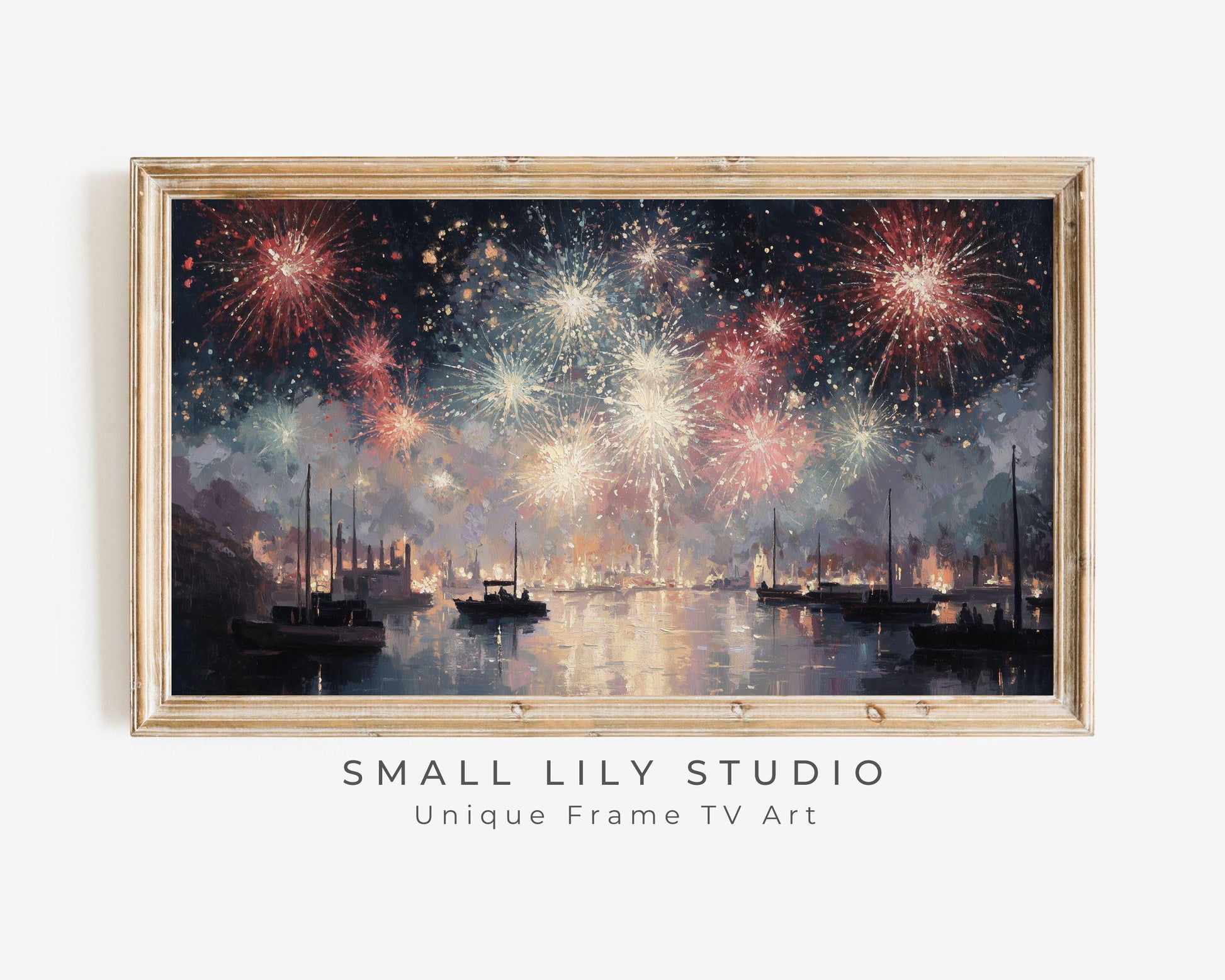FRAME TV art Red White and Blue Fireworks, Samsung Frame TV art New Years Celebration, Vintage Style Patriotic 4th of July Party| TV1073