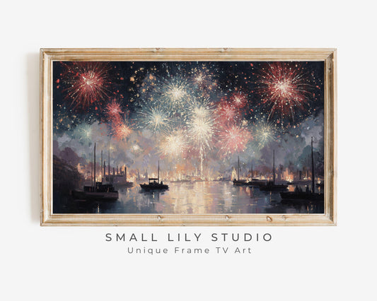 FRAME TV art Red White and Blue Fireworks, Samsung Frame TV art New Years Celebration, Vintage Style Patriotic 4th of July Party| TV1073