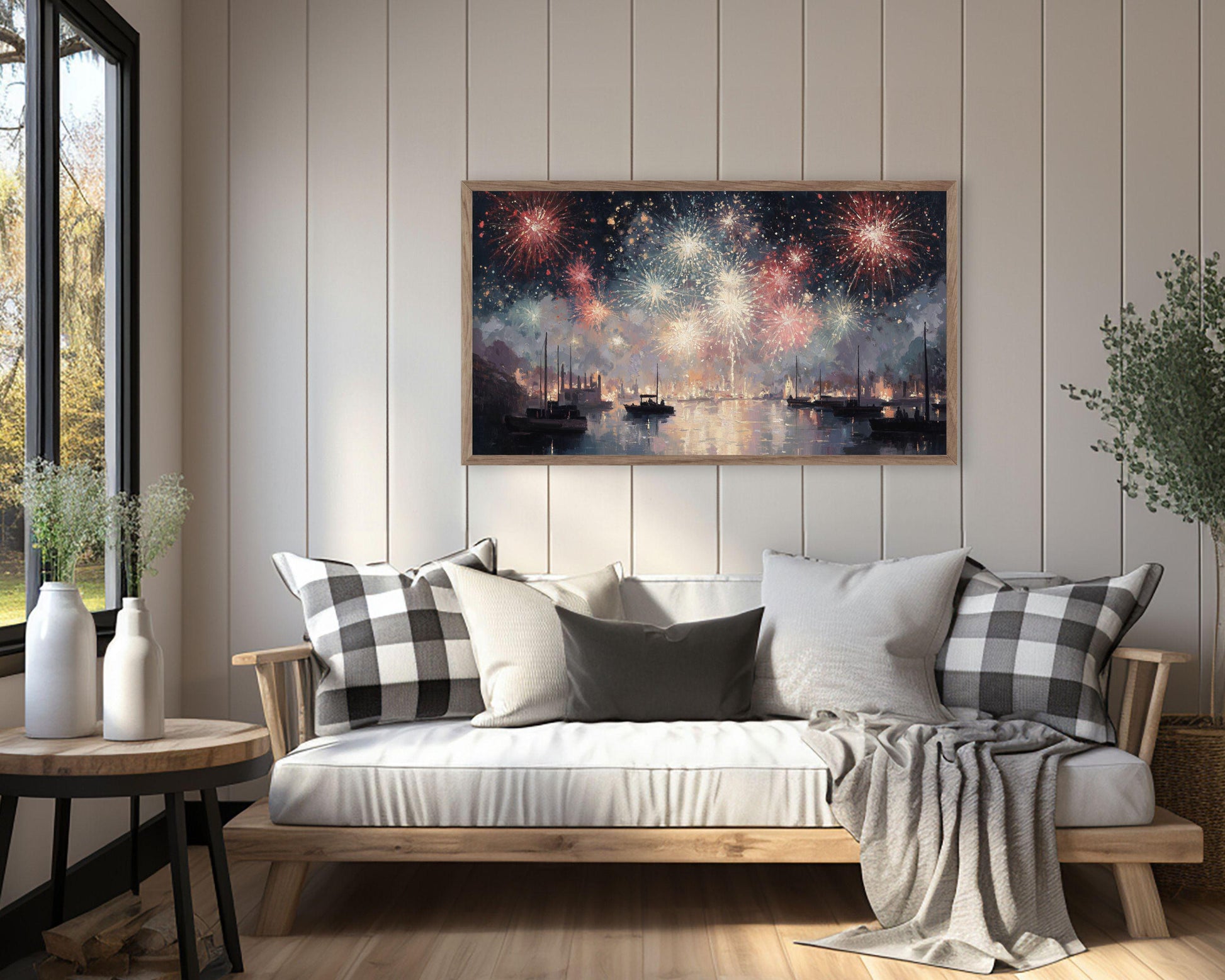 FRAME TV art Red White and Blue Fireworks, Samsung Frame TV art New Years Celebration, Vintage Style Patriotic 4th of July Party| TV1073