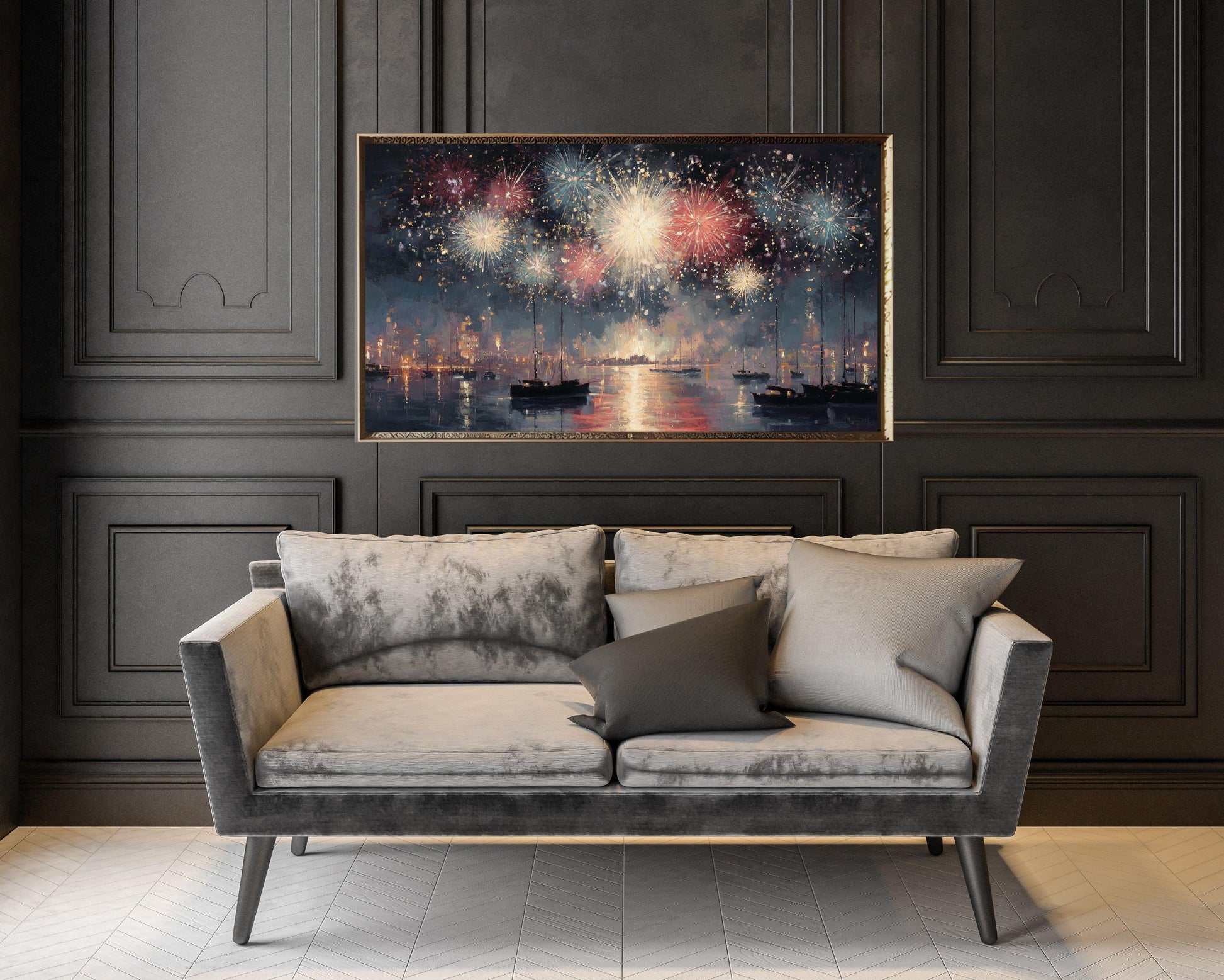 FRAME TV art Red White and Blue Fireworks, Samsung Frame TV art New Years Celebration, Vintage Style Patriotic 4th of July Party| TV1074